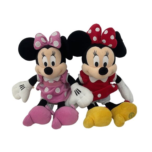 CUTE Disney Minnie Mouse in Red & Pink Dresses Classic Character Plush Dolls - Picture 1 of 4